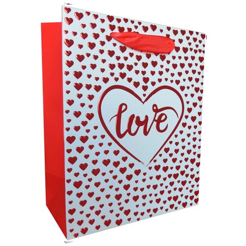 фото Пакет подарочный, love, множество сердец, красный, металлик, 23*18*10 см, 1 шт. дон баллон