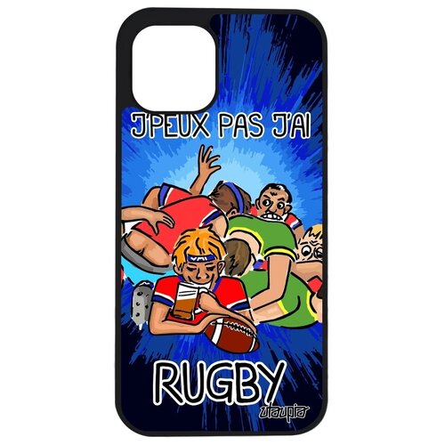 фото Простой чехол на мобильный // iphone 12 pro // "не могу - у меня регби!" рисунок карикатура, utaupia, синий
