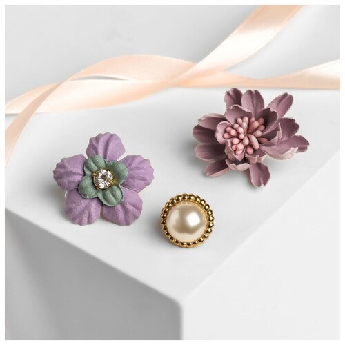 фото Набор значков "цветы" пушистые, цвет розовый в золоте 4787961 сима-ленд