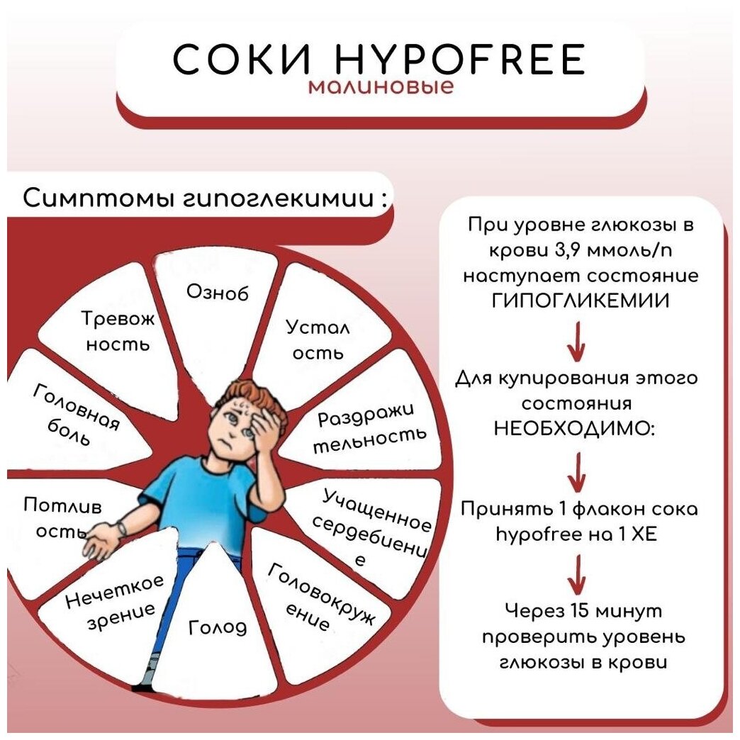 Напиток фруктовый с соком малины ГипоФри (HypoFree) для купирования гипогликемии при сахарном диабете 1 XE 10туб - фотография № 2