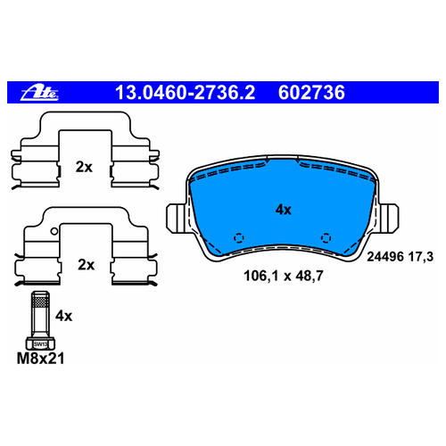 13.0460-2736.2_колодки Дисковые Задние! Ford Galaxy/Mondeo/S-Max, Volvo S80 1.6-4.4/D/Tdci 06> Ate арт. 13046027362