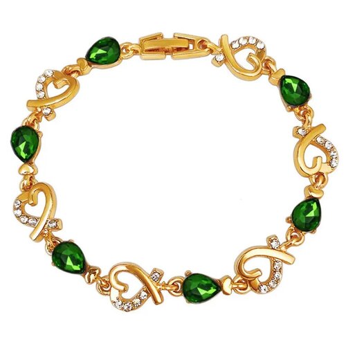 женский браслет ручной работы с кристаллами Браслет-цепочка, кристалл, размер 18 см, зеленый, золотистый