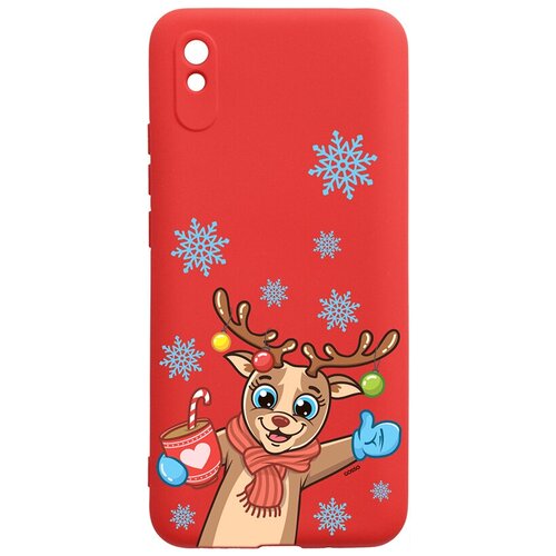 фото Силиконовый чехол-накладка silky touch 3d для xiaomi redmi 9a с принтом "christmas deer" красный gosso
