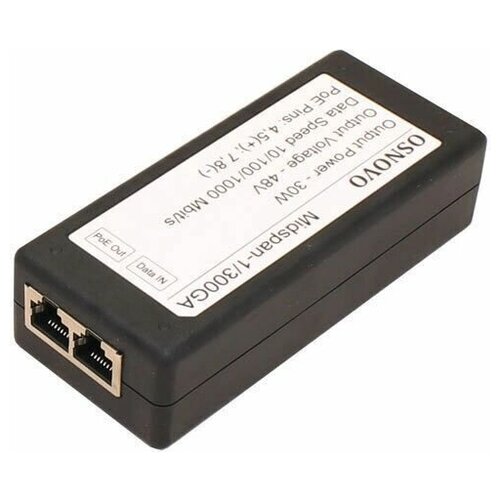 инжектор poe tp link tl poe170s 1 порт rj45 10 100 1000 мбит с совместим с ieee 802 3af at bt гарантия 3 года PoE-инжектор OSNOVO Midspan-1/300GA