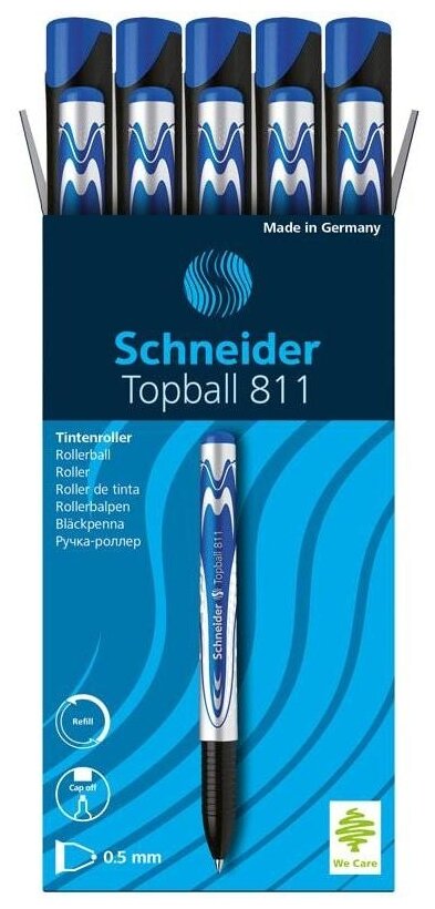 Schneider Набор ручек-роллеров TopBall 811, 0.7 мм (8113), cиний цвет чернил, 10 шт.