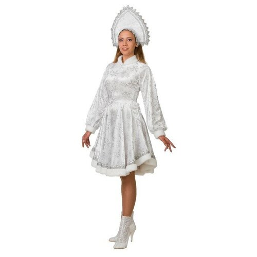 фото Карнавальный костюм "снегурочка амалия", платье, кокошник, р. 48, рост 170 см, цвет белый qwen