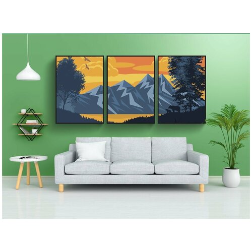 фото Набор модулных постеров для интерьера "иллюстрация, пейзаж, природа" 60x90 см. в тубусе, без рамки lotsprints