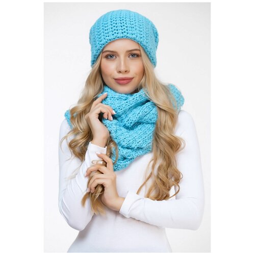 фото Женская вязаная шапка lambonika софи, цвет: бирюзовый, размер: 52-56
