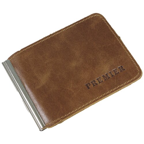 фото Зажим для купюр premier+urb из натуральной кожи, бумагодержатель, компактный кошелек, зажим для денег коричневый cro-z-2-40