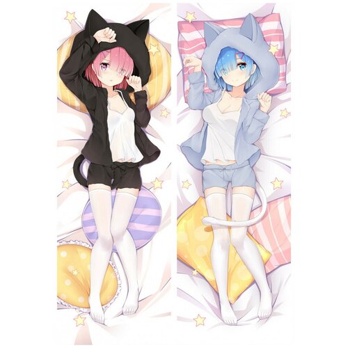 Дакимакура Re Zero 16 Rem and Ram | Жизнь в альтернативном мире с нуля Рем и Рам 16 45х15 см подушка