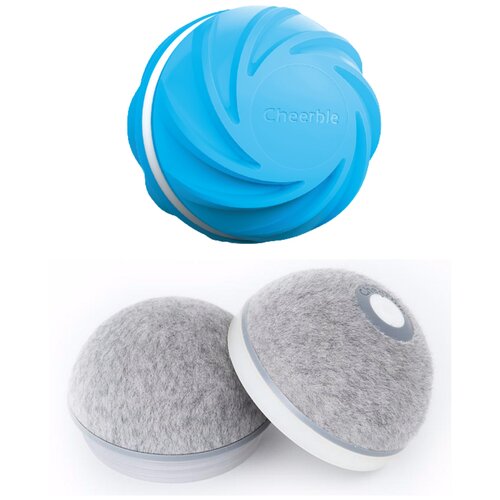 Интерактивная игрушка для собак, мячик дразнилка Cheerble Wicked Ball Cyclone голубой + Доп. Корпус Серый для кошек