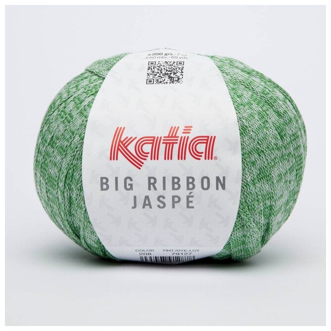 Пряжа Big Ribbon Jaspe Katia(Биг Риббон Джаспэ) цвет 208 зеленый-белый 200 гр/60м 45% хлопок55%полиэстер 1 моток