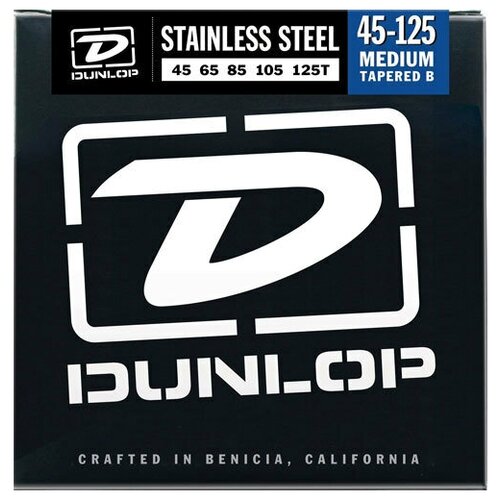 фото Dunlop electric bass stainless steel medium 5 string set tapered b dbs45125t (45-125) струны для бас-гитары, 5 струн