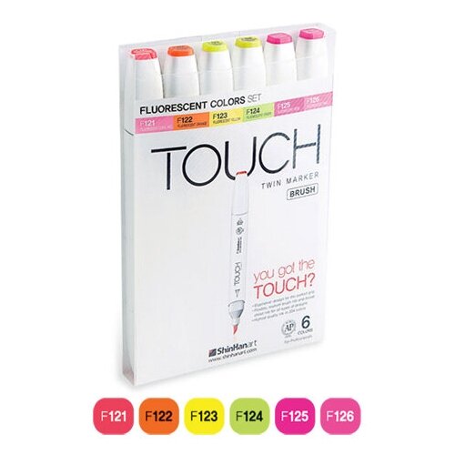 фото Набор маркеров touch twin brush 6 цв, флуоресцентные shinhan art (touch)