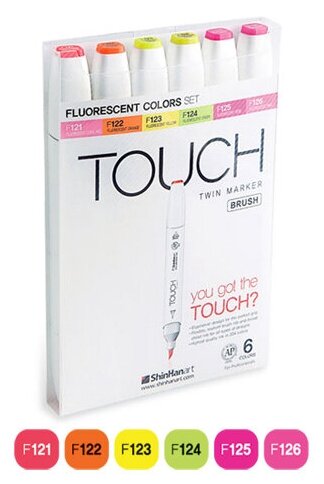 ShinHan Korea Набор Touch Twin Brush, 6 цв, флуоресцентные sela