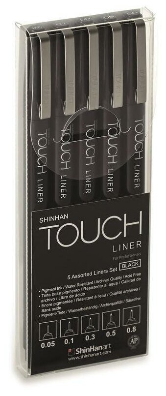 Набор капиллярных ручек Touch Liner (0.05-0.8мм) черные, 5шт.