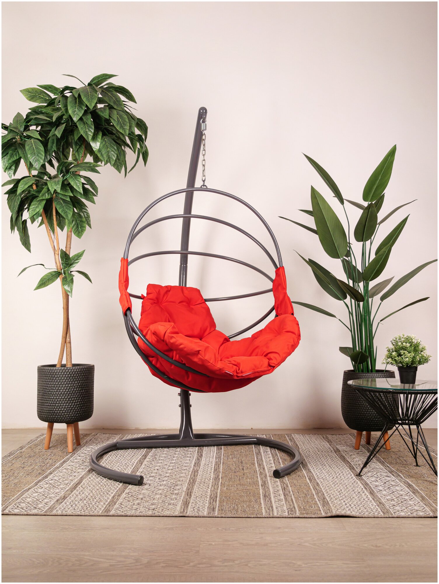 Подвесное кресло M-Group веер, разборный серый, красная подушка - фотография № 3