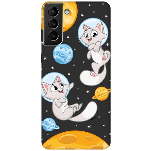 фото Силиконовая чехол-накладка silky touch для samsung galaxy s21 plus с принтом "cosmocats" черная gosso