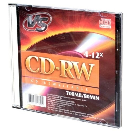 фото Диск cd-rw vs 700 mb, 12x, slim case (1), (1/200)