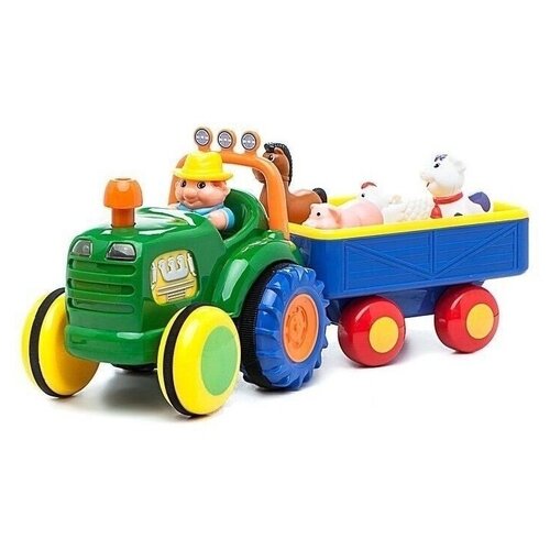 Развивающая игрушка Kiddieland Трактор фермера (KID 024752), зеленый/желтый/синий трактор viking toys сафари трактор с животными в прицепе 701234 голубой желтый белый