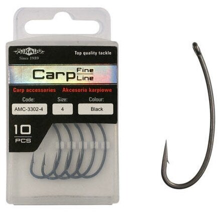 Крючки Mikado Carp Fine Line с тефлоновым покрытием - 3303 № 2 (с ушком)( 10 шт.)