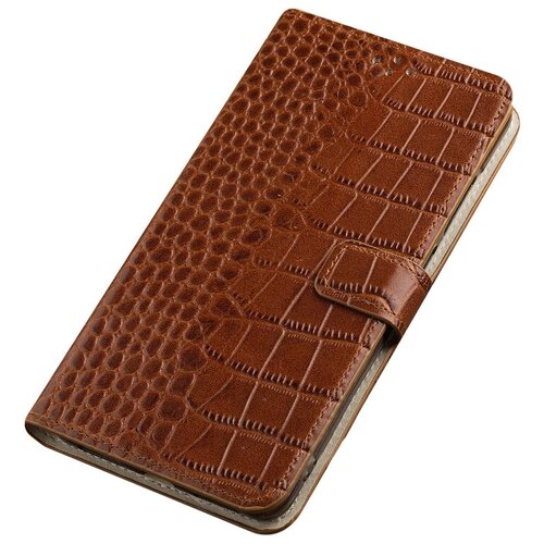 фото Чехол-книжка mypads premium для lg v30+ plus/ v30s+ plus thinq из качественной импортной натуральной кожи теленка с фактурной прошивкой рельефа кожи крокодила экзотический коричневый