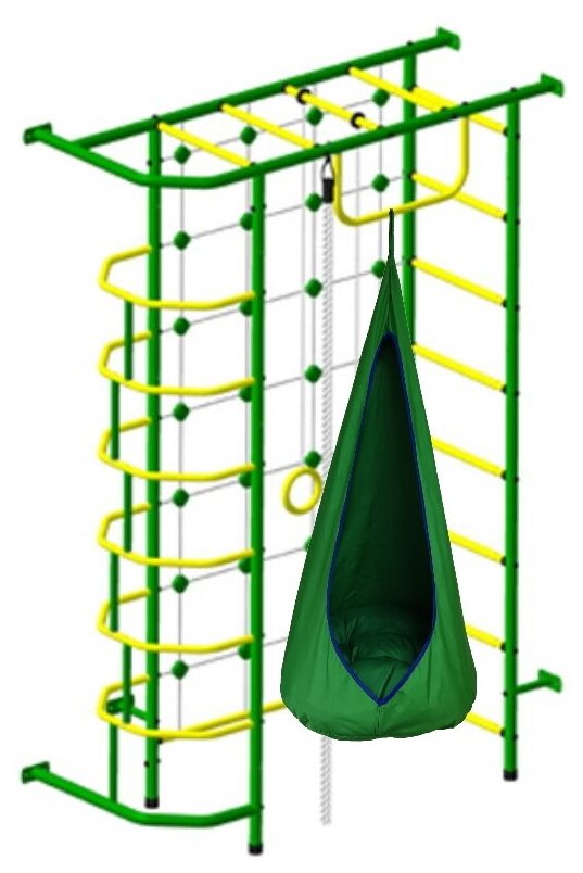 Комплект: спортивный комплекс Пионер С9 ступени металлические, цвет зелено-желтый и гамак-капля