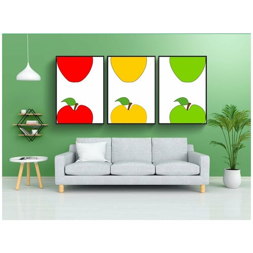 фото Набор модулных постеров для интерьера "яблоко, фрукты, зеленый" 60x90 см. в тубусе, без рамки lotsprints