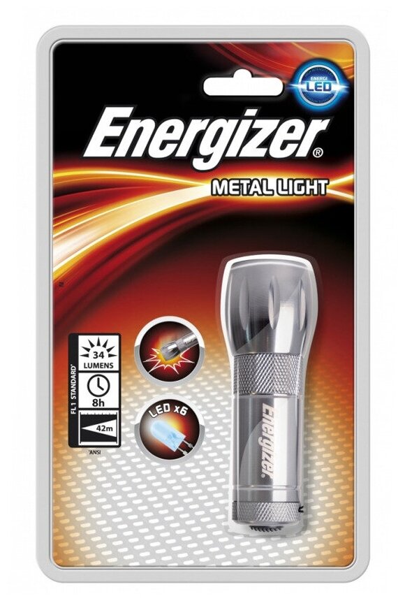 Фонарь Для дома Energizer Metal Light 3AAA 3LED 21lm дальность 16м без батарей