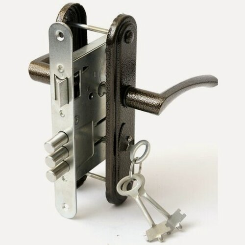 Изображение товара Замок врезной сувальдный с защёлкой в комплекте с ручкой Зенит (замки) зенит ЗВ9-4-2 (медь), 3кл.