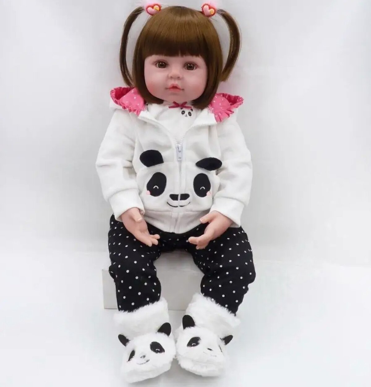 Кукла реборн reborn силиконовая 55см, в костюме панды
