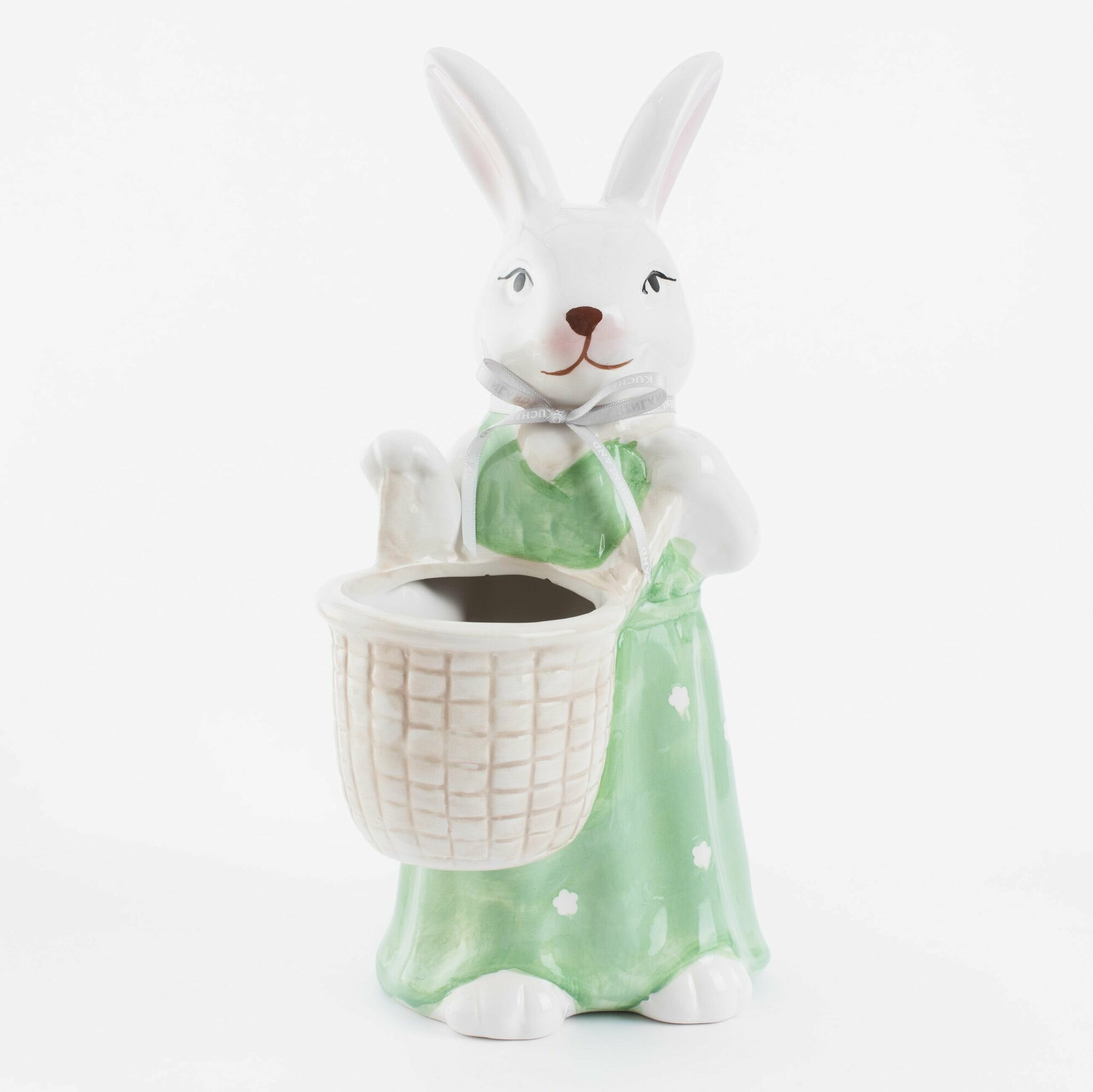 Ваза для цветов 31 см декоративная керамика белая Крольчиха с корзиной Easter blooming