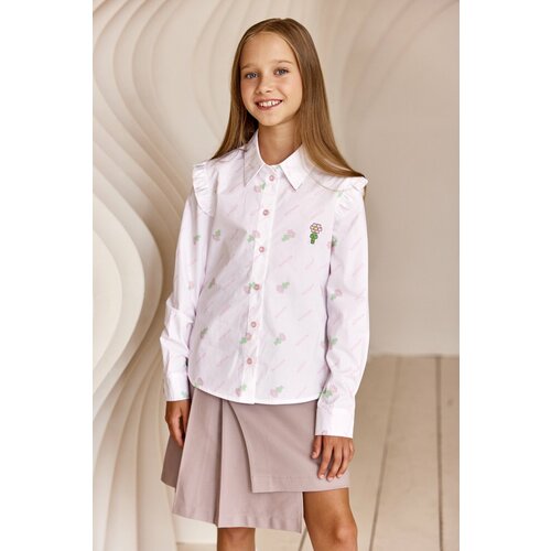 Блуза KIDSANTE, размер 134-140, белый платье kidsante размер 134 140 коралловый