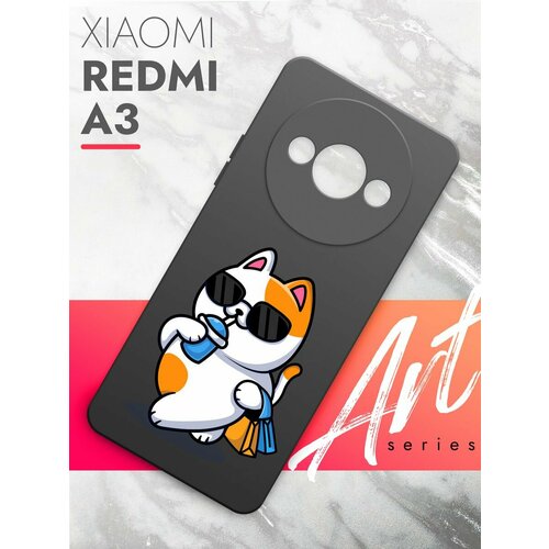 Чехол на Xiaomi Redmi A3 (Ксиоми Редми А3) черный матовый силиконовый с защитой (бортиком) вокруг камер, Brozo (принт) Котик пьет чехол на xiaomi redmi a3 ксиоми редми а3 черный матовый силиконовый с защитой бортиком вокруг камер brozo принт женские штучки