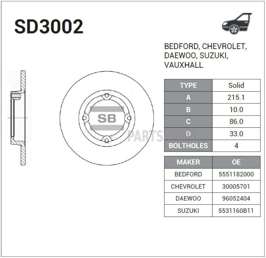 SANGSIN BRAKE SD3002 Диск тормозной