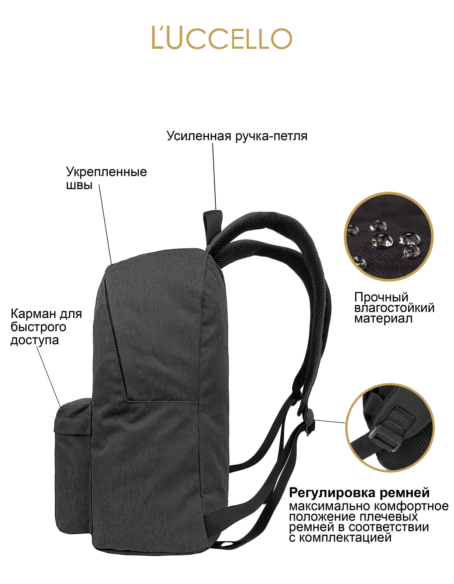 Рюкзак торба L'Uccello, фактура тиснение, серый — фото 1