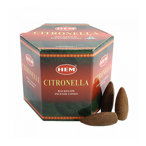 CITRONELLA Backflow Incense Cones, Hem (цитронелла благовония пуля стелющийся дым, Хем), уп. 40 конусов.