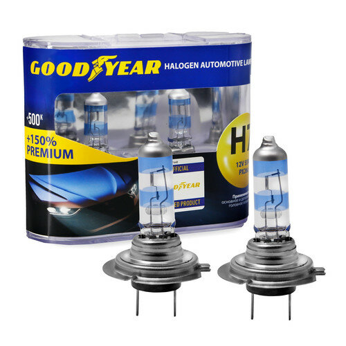 Лампа автомобильная галогенная Goodyear H7 12V 55W PX26d Premium +150% (бокс: 2шт.) (GY017152)