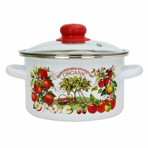 Кастрюля organic 2л 16см эмал сталь стеклянная крышка 2717₽