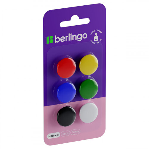 Магниты для магнитно-маркерных досок Berlingo цветные диаметр 2 см, 6 шт/уп