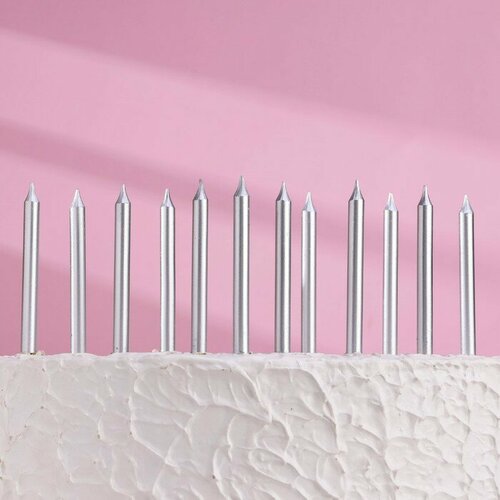 Набор свечей для торта Спарк 12 шт серебрянный металлик 299₽