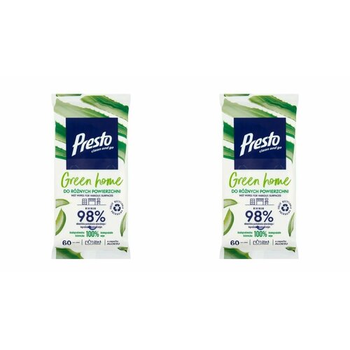 PRESTO Влажные салфетки Green Home с алоэ универсальные 60 шт 2 упаковки 473₽