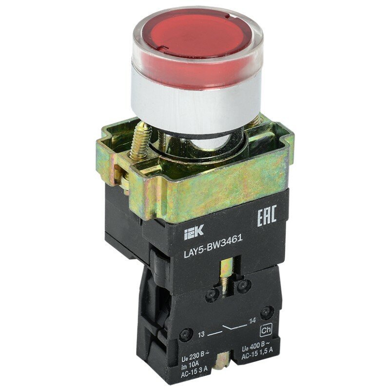 Кнопка управления LAY5-BW3461 с подсветкой красный 1з IEK, цена за 1 шт