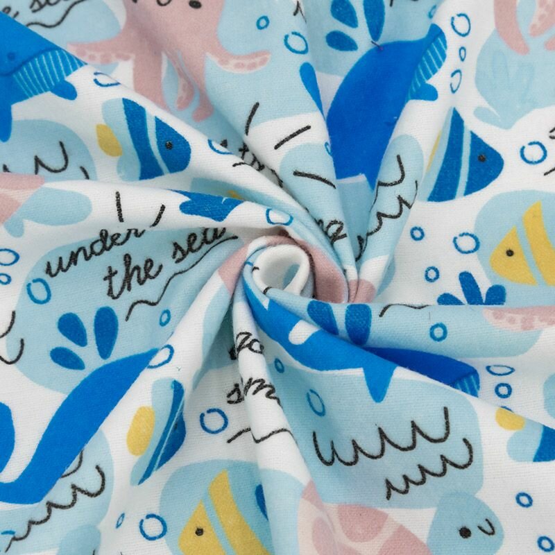 фото Ткань для шитья хлопок, 1 Метр ткани, Фланель 175 гр/м2, Отрез - 150х200 см, Осьминожка