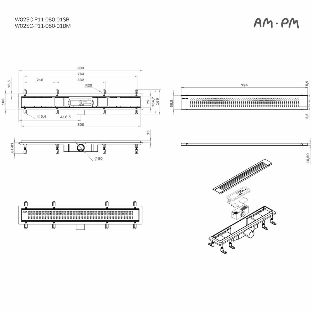 Душевой трап Am.Pm PrimeFlow W02SC-P11-080-01 SB16,9х83,3 см, хром - фото №13