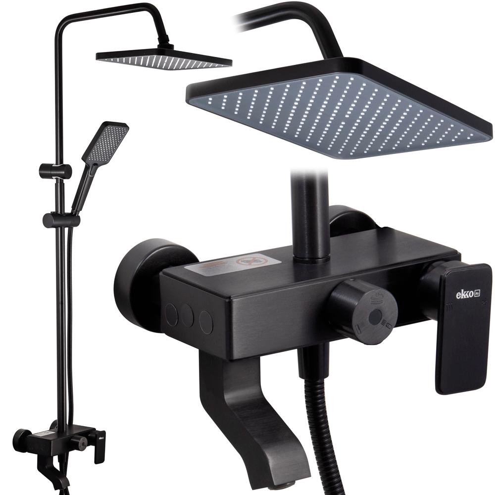 фото Душевая система Ekko E2507-7 с тропическим душем черный матовый