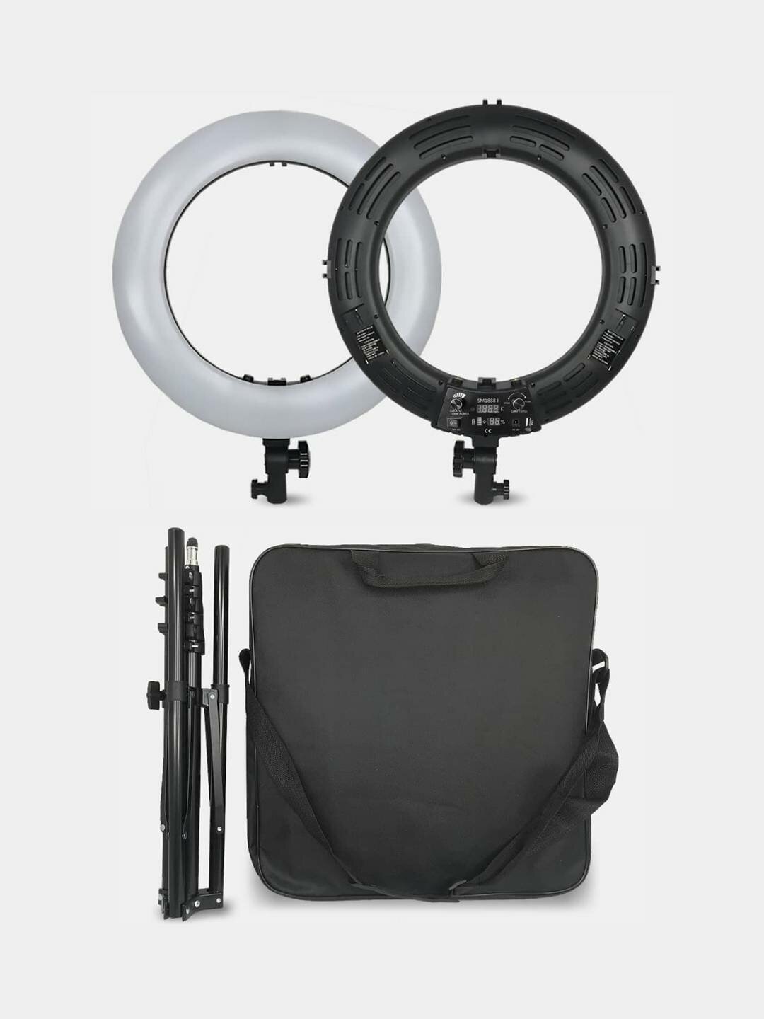 Лампа кольцевая LED RING SM 1888 I (45 см) с маленьким дисплеем со штативом (чёрный корпус)