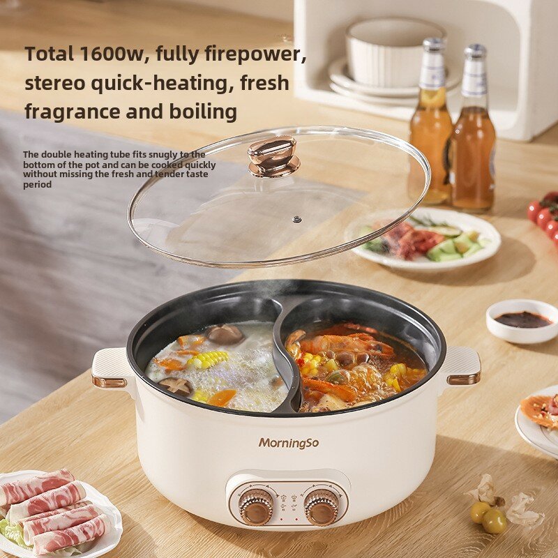 Кастрюля Yuanyang Electric Hot Pot, 5л, двойное управление температурой, цвет "Утка-мандаринка" — фото 1