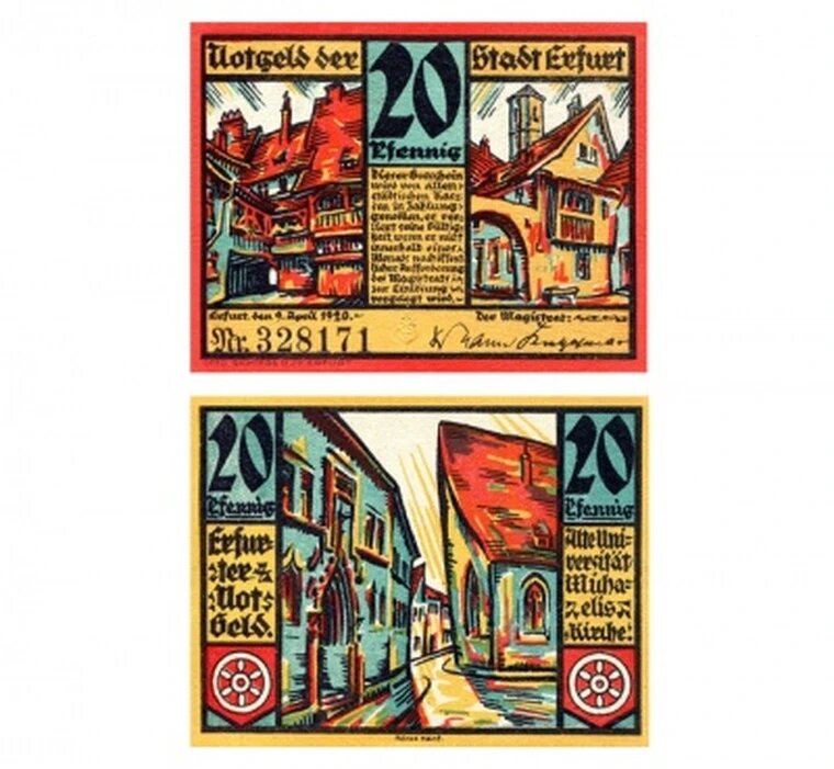 Нотгельд 20 пфеннигов 1920 Германия  Эрфурт  сувенирная копия  банкноты и купюры редкие коллекционные