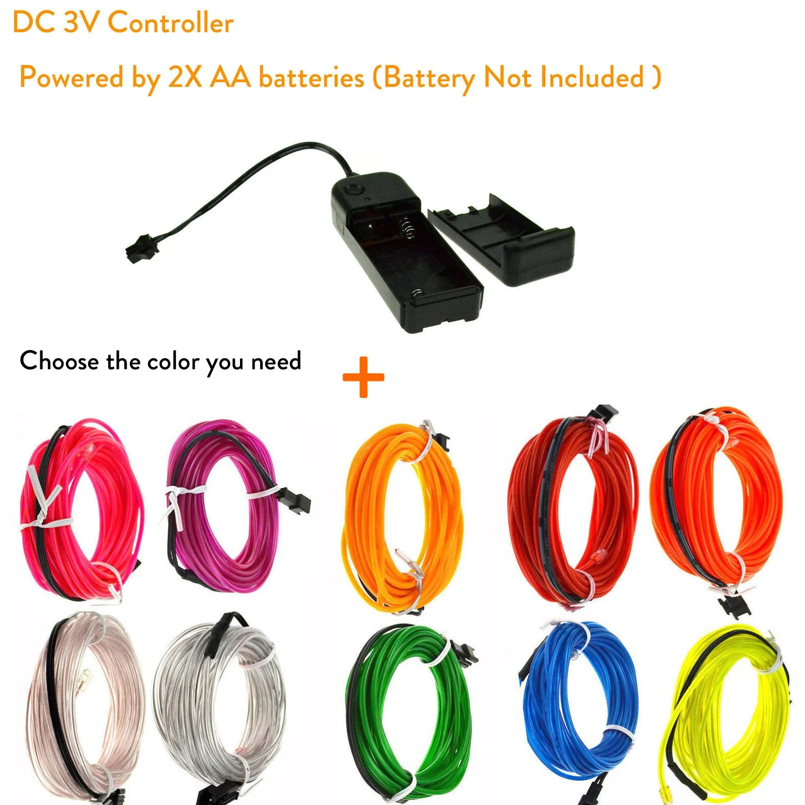 Гибкая светодиодная лента EL Wire 1-5 метров green 2 м With Battery Driver
